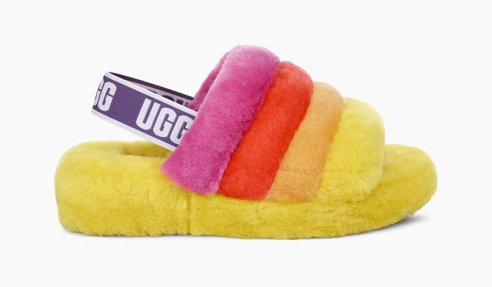 Ugg Pride Fluff Yeah - Mens Slides - Rainbow Yellow - NZ (5247JXQRS)